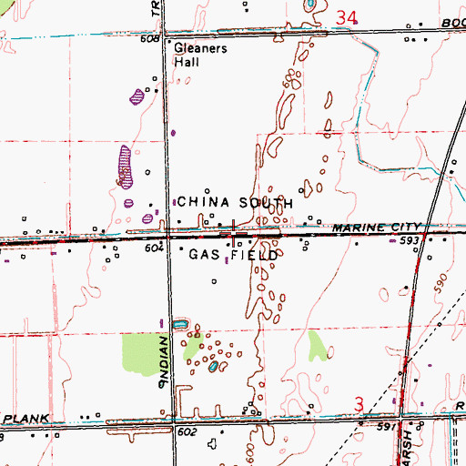 Topographic Map of China South Gas Field, MI