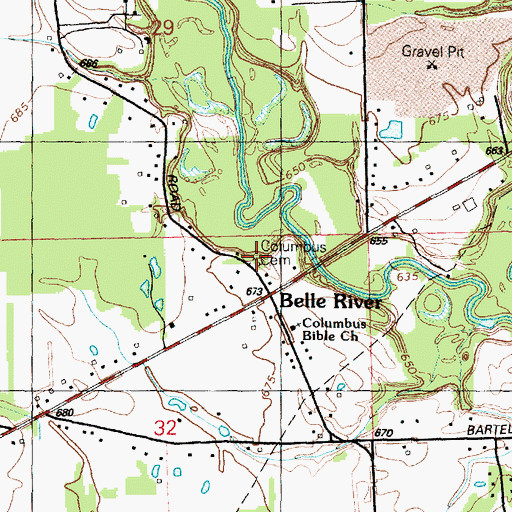 Topographic Map of Columbus Cemetery, MI