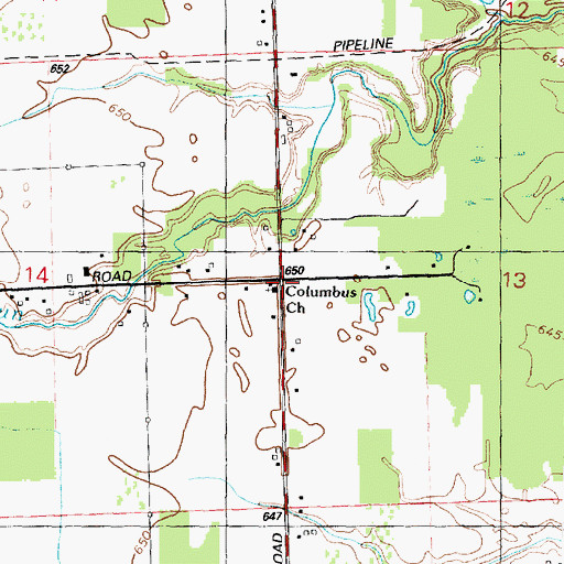 Topographic Map of Columbus Church, MI