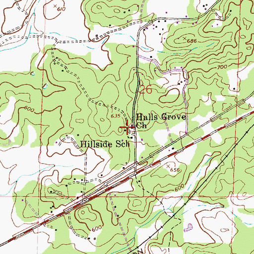 Topographic Map of Hall Grove, AL