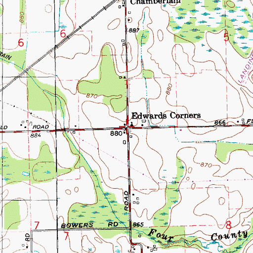 Topographic Map of Edwards Corners, MI