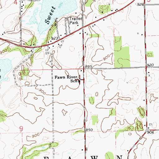 Topographic Map of Fawn River School, MI