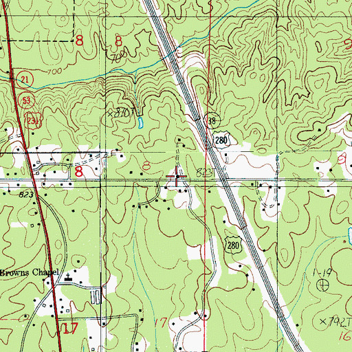 Topographic Map of Hollins Springs Baptist Church, AL