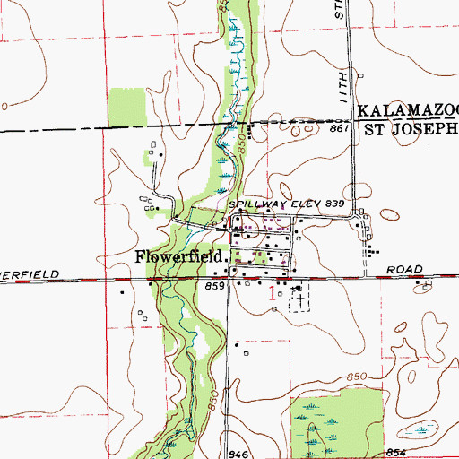Topographic Map of Flowerfield, MI