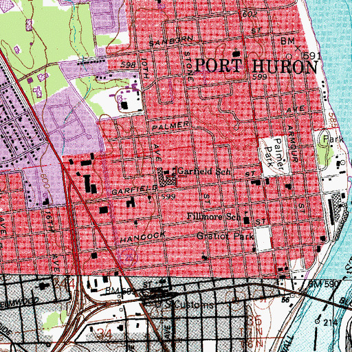 Topographic Map of Garfield School, MI