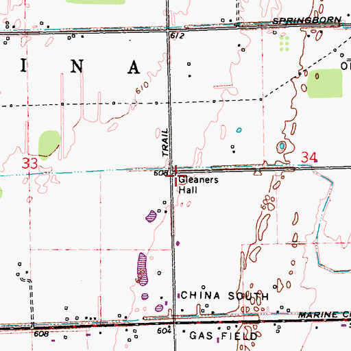 Topographic Map of Gleaners Hall, MI