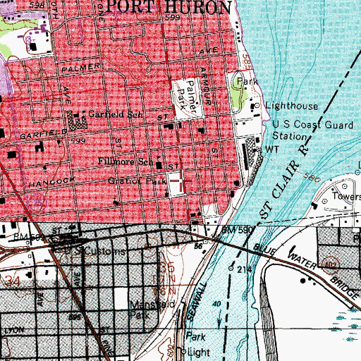 Topographic Map of Gratiot Park, MI