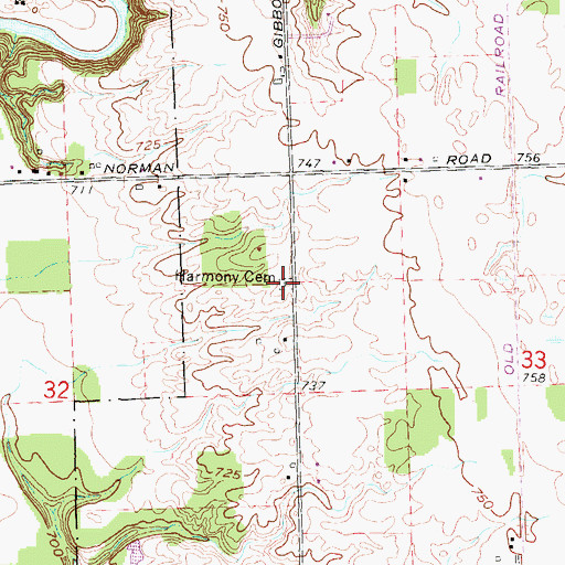 Topographic Map of Harmony Cemetery, MI