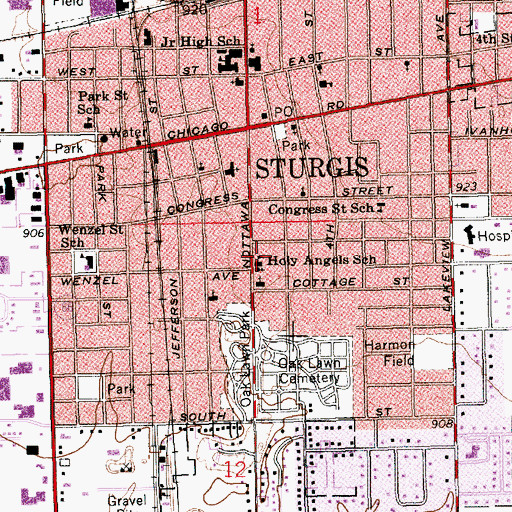 Topographic Map of Holy Angels School, MI