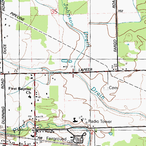Topographic Map of Johnson Drain, MI