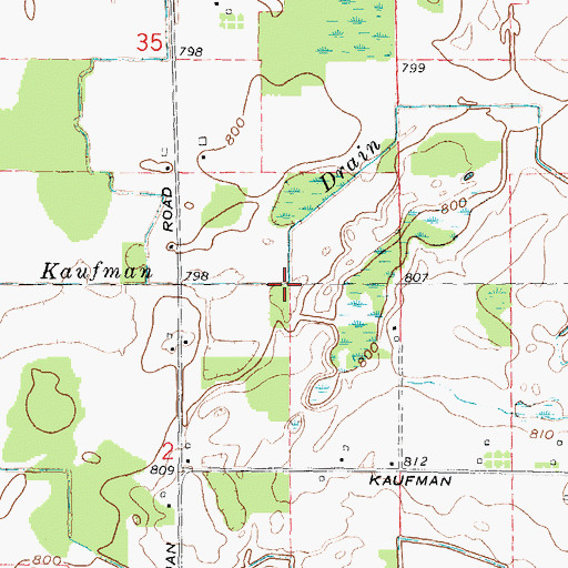 Topographic Map of Kaufman Drain, MI