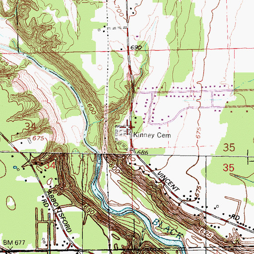 Topographic Map of Kinney Cemetery, MI