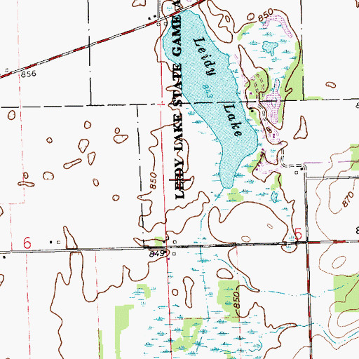 Topographic Map of Leidy Lake State Game Area, MI
