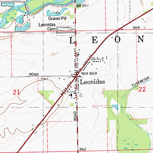 Topographic Map of Leonidas, MI