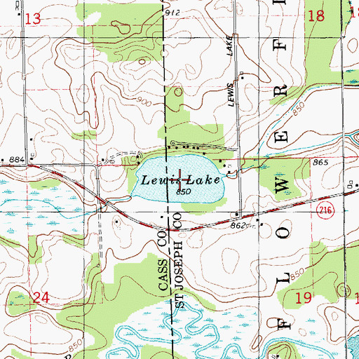 Topographic Map of Lewis Lake, MI
