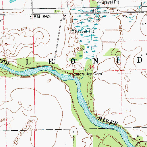 Topographic Map of McAuley Cemetery, MI