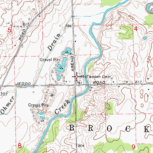 Topographic Map of McFadden Cemetery, MI