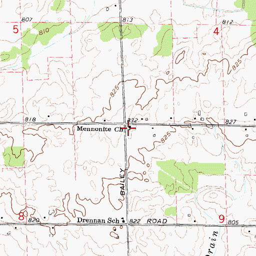Topographic Map of Mennonite Church, MI