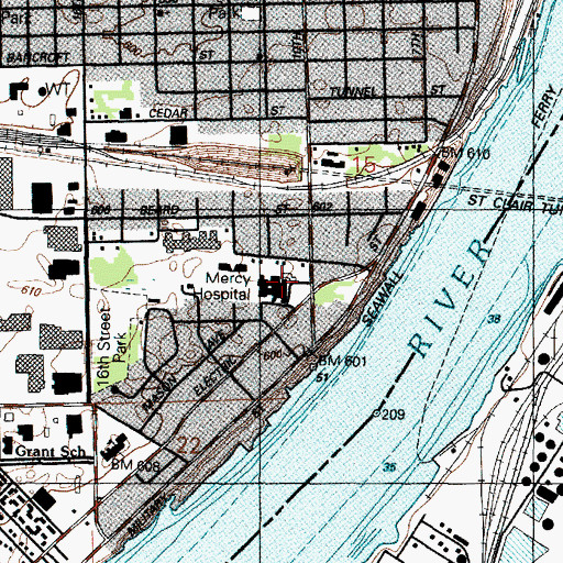 Topographic Map of Mercy Hospital, MI