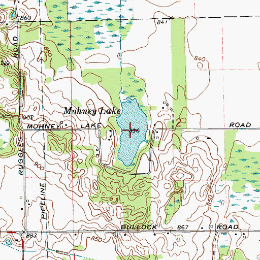 Topographic Map of Mohney Lake, MI