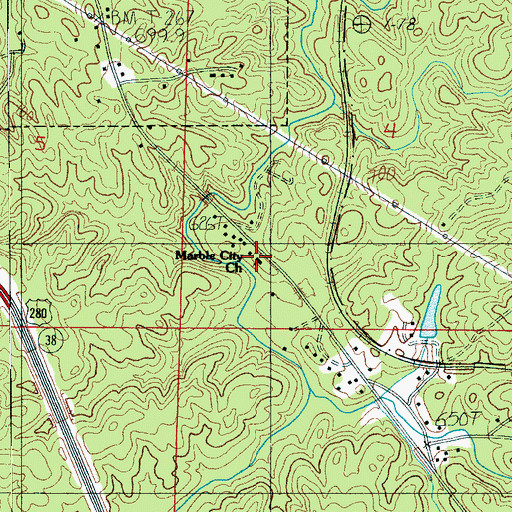 Topographic Map of Marble City Church, AL