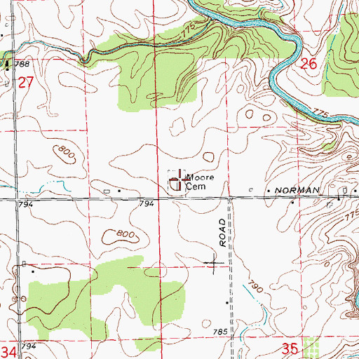 Topographic Map of Moore Cemetery, MI