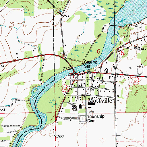 Topographic Map of Mottville, MI