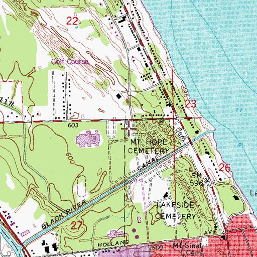 Topographic Map of Mt Hope Catholic Cemetery, MI