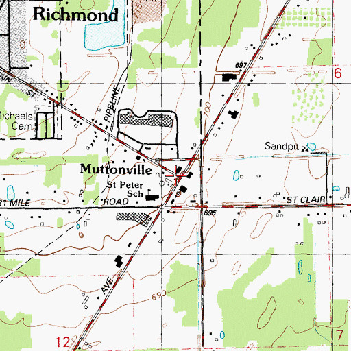 Topographic Map of Muttonville, MI