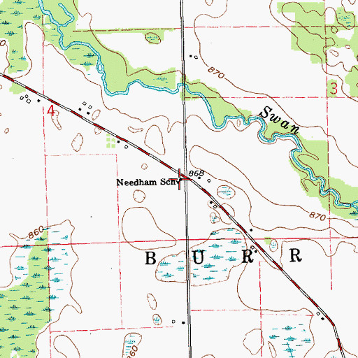 Topographic Map of Needham School, MI