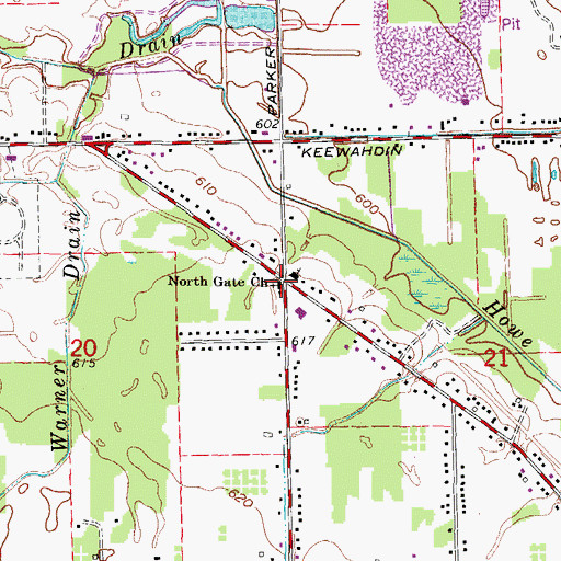 Topographic Map of North Gate Church, MI