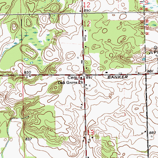 Topographic Map of Oak Grove Church, MI