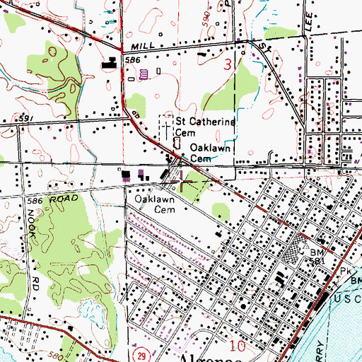 Topographic Map of Oaklawn Cemetery, MI