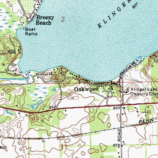 Topographic Map of Oakwood, MI