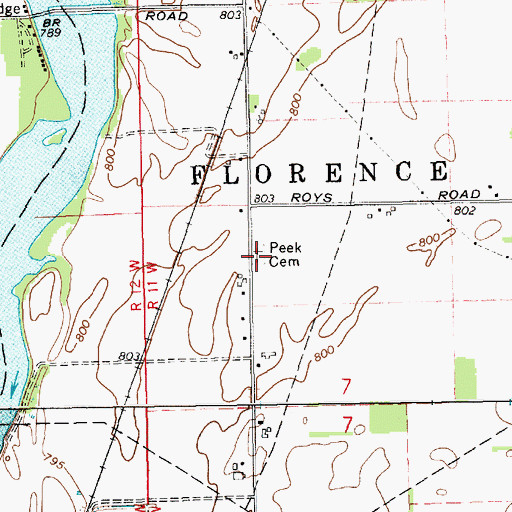 Topographic Map of Peek Cemetery, MI