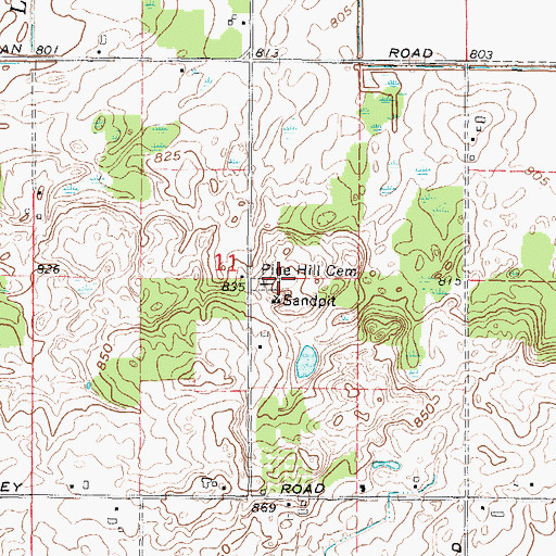 Topographic Map of Pine Hill Cemetery, MI