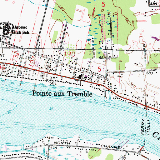 Topographic Map of Pointe aux Tremble, MI