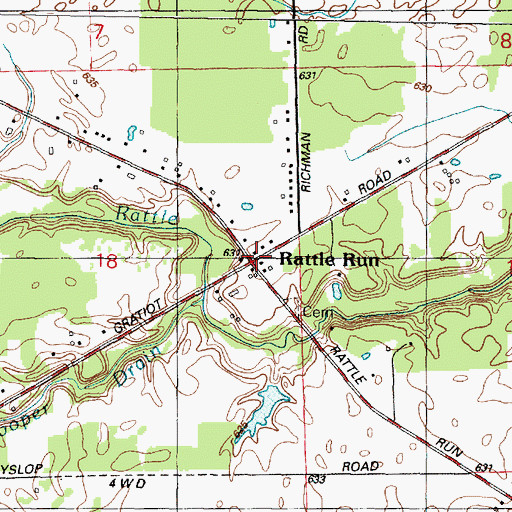 Topographic Map of Rattle Run, MI