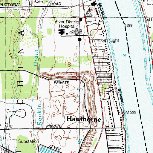 Topographic Map of River District Hospital, MI