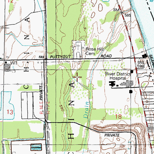 Topographic Map of Rose Hill Cemetery, MI