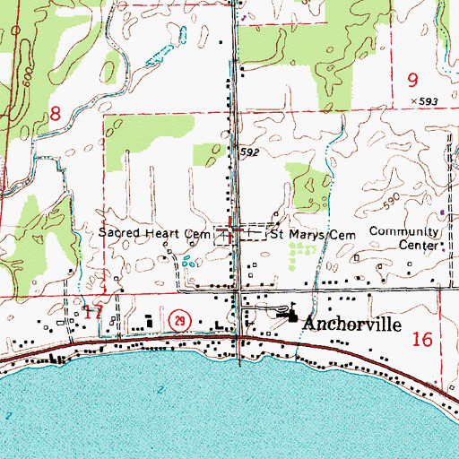 Topographic Map of Sacred Heart Cemetery, MI