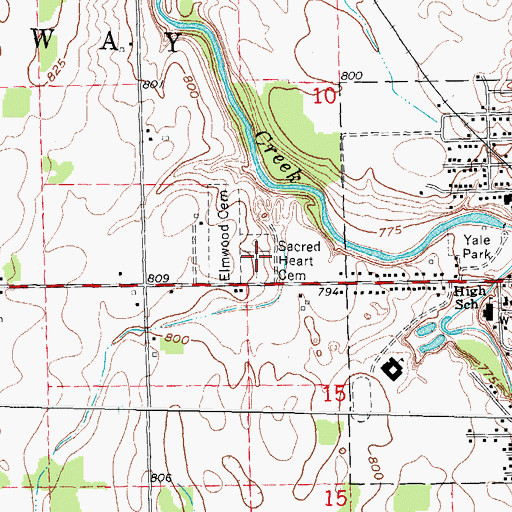 Topographic Map of Sacred Heart Cemetery, MI