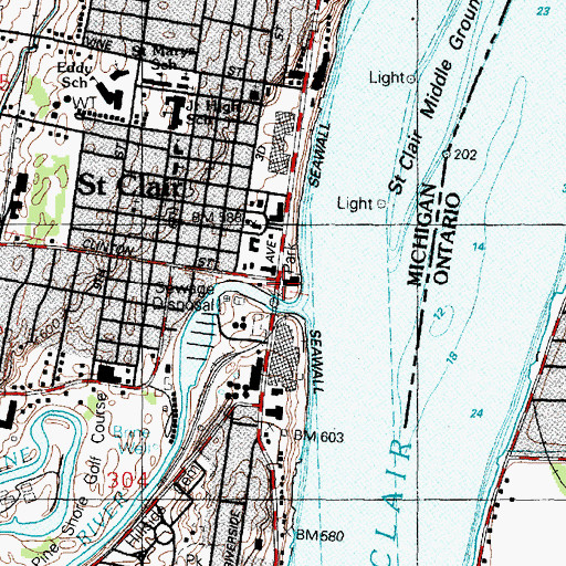 Topographic Map of Saint Clair, MI