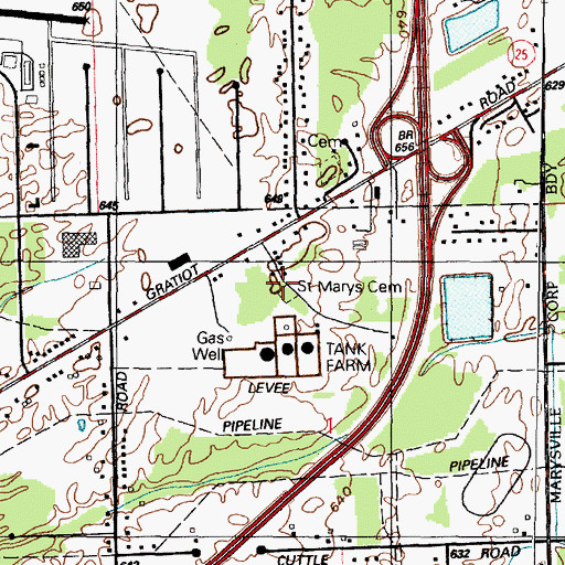 Topographic Map of Saint Marys Cemetery, MI