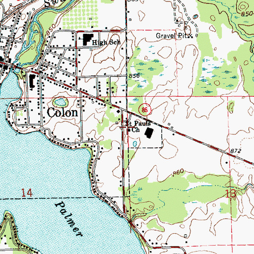 Topographic Map of Saint Pauls Church, MI