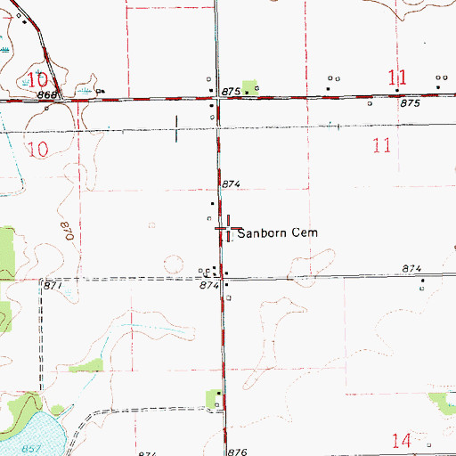 Topographic Map of Sanborn Cemetery, MI