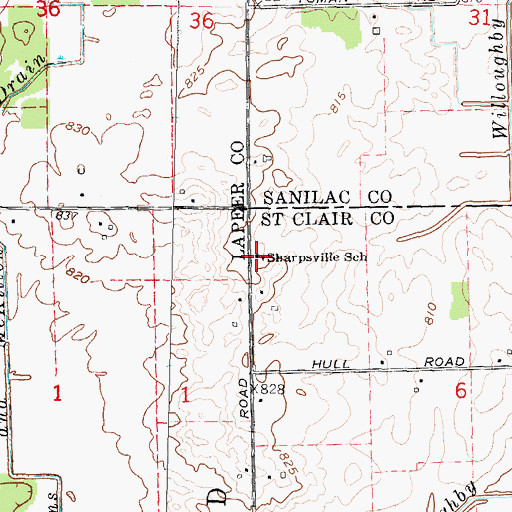 Topographic Map of Sharpsville School, MI