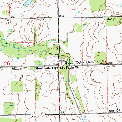 Topographic Map of South Colon Cemetery, MI