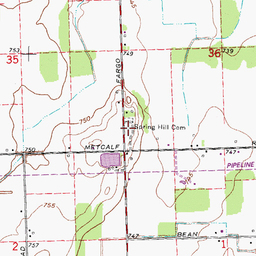 Topographic Map of Spring Hill Cemetery, MI