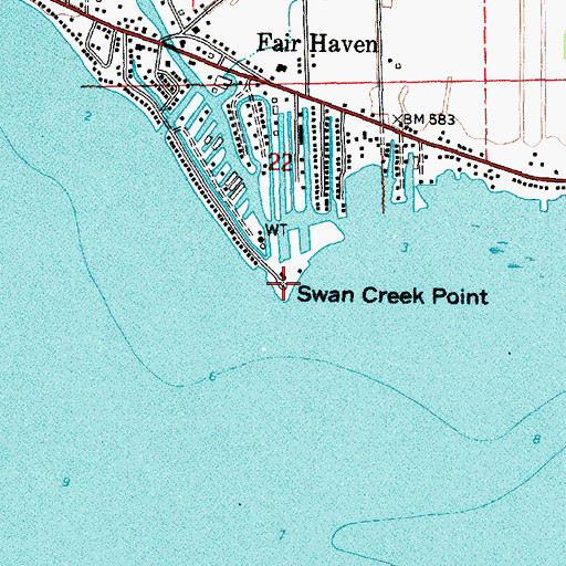 Topographic Map of Swan Creek Point, MI